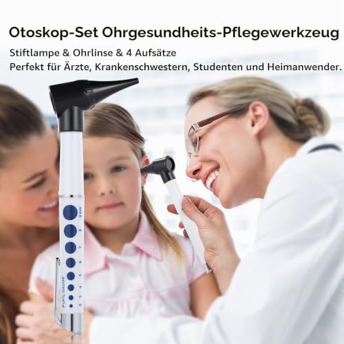 Otoscope - Bysameyee Portable Otoscope for Doctors, Nurses, Students, Handheld Microscope Tool Kit for Ear Care with 4 Otoscope Tips