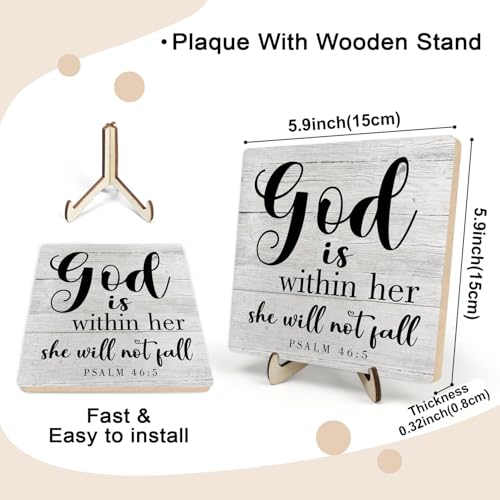 Christian Inspirational Wooden Sign,Bible Verse Psalm 46:5 Wood Plaque Sign, God is Within Her, She Will Not Fail, Christian Decor Bible Verses Sign for Home Office Desk Decor, 5.9x5.9Inches (Grey) Grey
