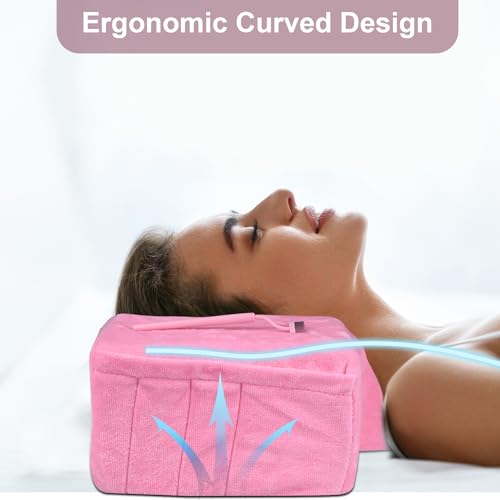 IMENE Lash Pillow for Lash Extensions- Memory Foam Lash Pillow with Neck and Back Support, Ergonomic lash Bed Pillow with Velvet Pillowcase and Lash Organizer Pockets (Pink) Pink