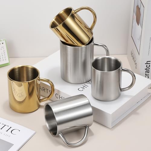 uxcell 4Pcs Metal Coffee Mugs, 14 Ounces Metal Double Walled Mugs with Handles (Silver) 4