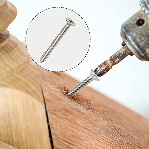 50 PCS #14X3 Stainless Steel Phillips Flat Head Wood Screws,Stainless Steel 18-8 A2(304) Screw,Home Screw Kit by QISHENG #14X3" Colorless 50