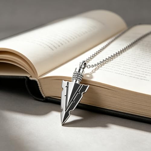 GMXLin Arrowhead Cremation Spear Point Urn Necklace for Men Ashes Dad Memorial Keepsake Women Pendant Jewelry White
