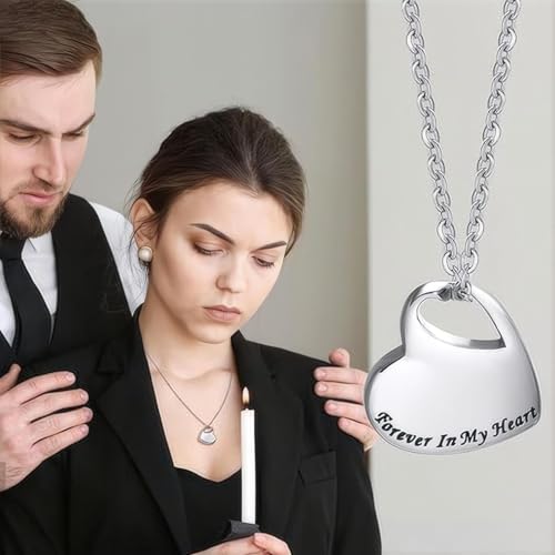 Heart Urn Necklace for Ashes with Filling Tool Cremation Jewelry Forever in My Heart Engraved Stainless Steel Keepsake Waterproof Memorial Pendant for Cherished Pets