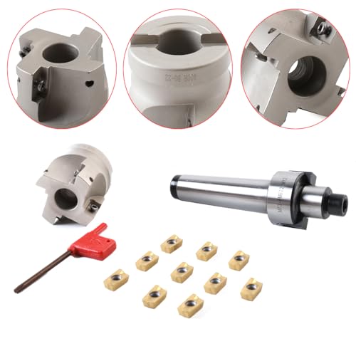 400R-50-22 Face Milling Cutter MT3-FMB22-M12 10 Carbide Inserts | MT3 Shank 50 mm 4 Cutting Edge Face Milling Cutter with T15 Wrench for CNC Milling Machines Tool Holder
