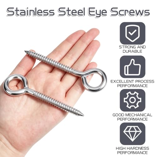 CUTHOLLOW 20PCS 4 inches Screw Eyes M8 304 Stainless Steel Eye Screws