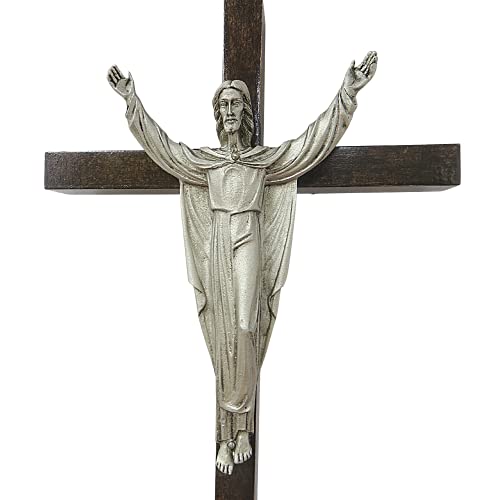 Needzo Risen Christ Crucifix, Wooden Wall Cross for Home or Chapel Sanctuary Decoration, Hanging Religious Decor House Warming Gift, 10 Inches
