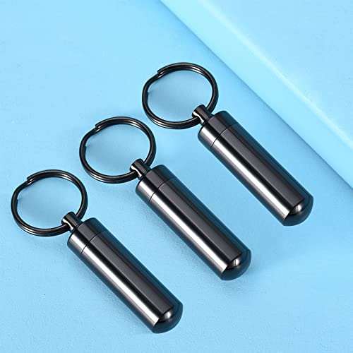 RIPFEVURN 3 Pack Cremation Jewelry Cylinder Urn Keychain for Ashes for Women Men Memorial Keepsake Pendant Black