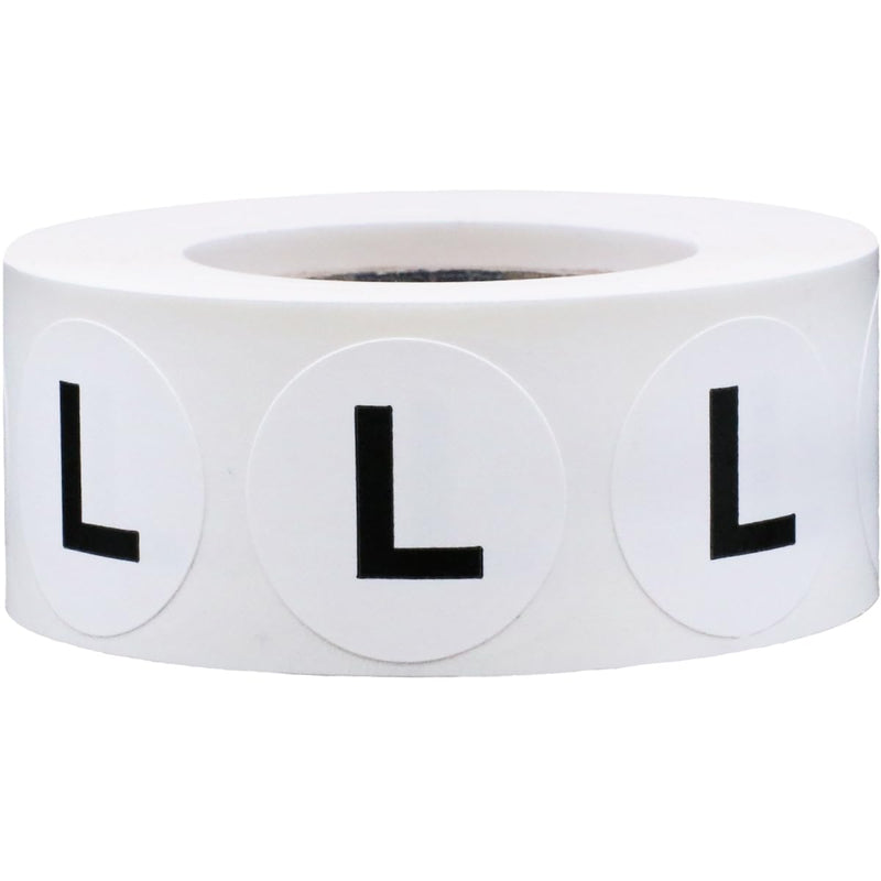 White Circle Large L Clothing Size Stickers - 3/4 Inch Round, 500 Adhesive Labels Per Roll for Retail Apparel, Clothing Organization, and Inventory - Made in the USA