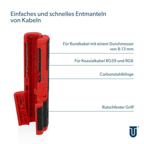 UNITEC Cable stripper for round and longitudinal cutting, for round cables with a diameter of 8-13 mm, suitable for coaxial cables RG59 and RG6