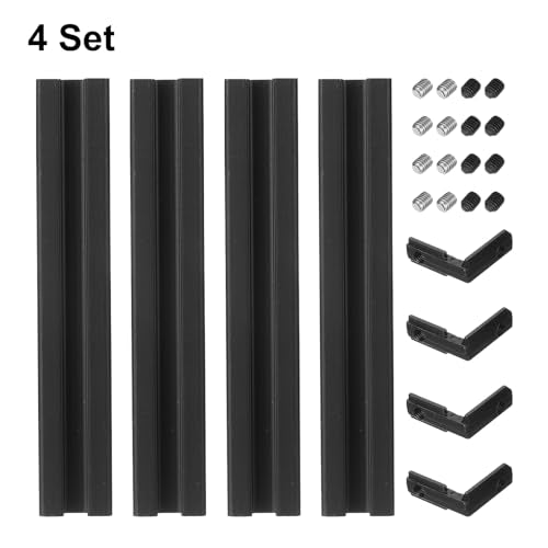 sourcing map 4 Pcs T Slot 2020 Aluminum Extrusion Profile European Standard 150mm x 20mm Anodized Black Linear Rail Extrusion Frame for 3D Printer, CNC, DIY