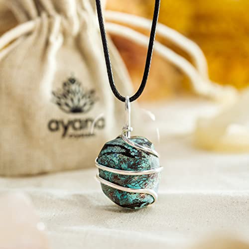 Ayana Crystals Chrysocolla Necklace for Women - Handmade Genuine Healing Crystal Pendant, Spiritual & Emotional Balance, Aligns Throat & Heart Chakras, Birthstone for September
