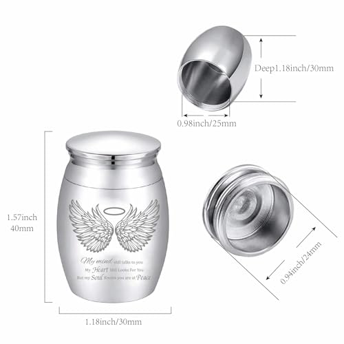 CREATCABIN Angel Wings Engraving Small Keepsake Urn, Stainless Steel, Angel Wings Pattern, Mini Cremation Urn, Memorial Ashes Preserve for Human & Pet Ashes, Waterproof, Decorative Commemorative Gift