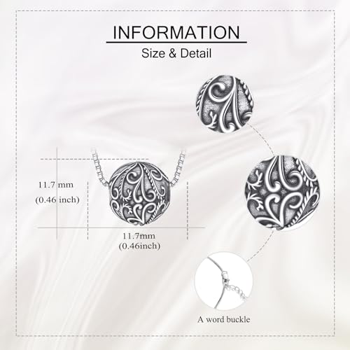 Filigree Ball Urn Necklaces for Ashes 925 Sterling Silver Urn Pendant for Ashes Keepsake Cremation Jewelry Memorial Gifts for Women