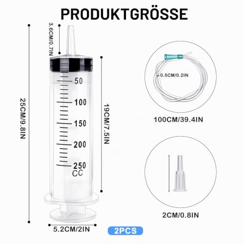 Pack of 2 Large Syringes 550 ml Plastic Syringe with Hose | Colostrum Syringes Individually Sealed Large Plastic Syringe for Liquid Measuring for Industry, Laboratory, Garden, Pet Food 250ml