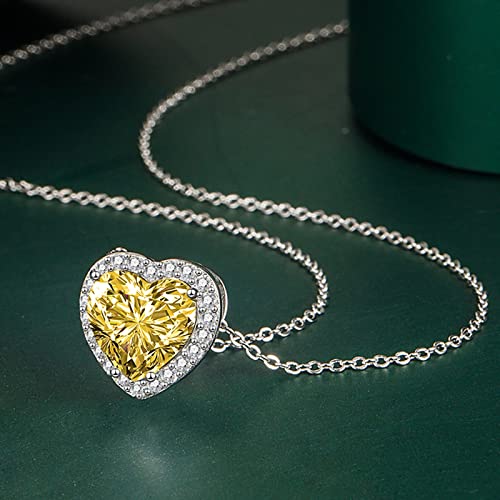 AMDXD Necklace for women, heart zirconia chains for women, heart design, silver plated necklace Yellow