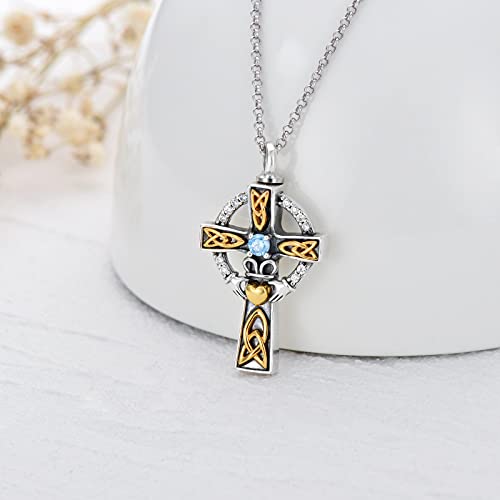 PELOVNY Sterling Silver Cross Crystal Necklace For Men Women Jesus Christ Crucifix Pendant Necklace Jesus Religious Jewelry - 22+2/18+2'' Celtic Cross_Urn