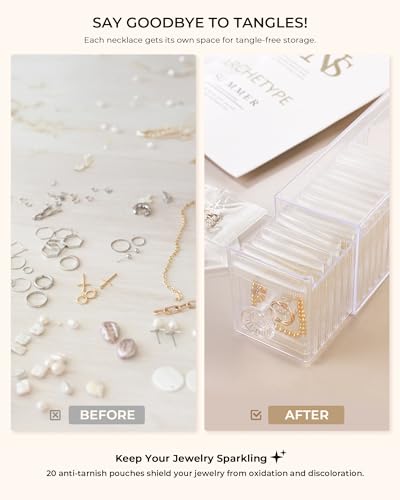 HOMEHIVE Clear Acrylic Jewelry Organizer Box with 20 Portable Pouches, Jewelry Storage Case for Women Girls, Tangle-Free, Anti-Tarnish, Compact Storage for Necklaces/Earrings/Rings, Upgraded Clear Upgraded Clear Jewelry Box