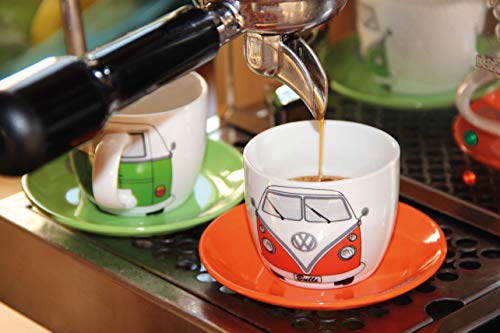 BRISA VW Collection - Volkswagen Espresso Cups Coffee-Tea-Cappuccino Set in T1 Bus Campervan Design (Bus Front/100ml/3.4 fl oz) (Set of 4 (red/black, petrol/brown, orange, green)) Set of 4 (red/black, petrol/brown, orange, green)
