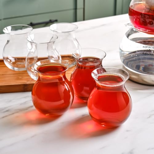 KARACA Refikadan Tatlıcan Elegant Tea Glass Set of 6, Clear Turkish Tea Cup Glasses, 200 ml Curved Design Drinkware, Glass Cups for 6 People, Dishwasher Safe Tatlıcan Elegant Set of 6
