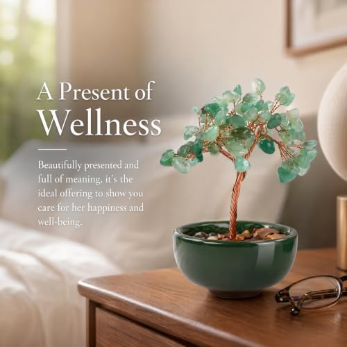 Green aventurine Crystal Tree of Life, Healing Quartz Crystal Stones Feng Shui Money Tree for Positive Energy Office Decor and Bedroom Ornaments, Spiritual Gifts for Women