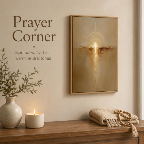 Framed Spiritual Wall Art, Sacred Geometry Gold Abstract Cross Decor 12x16 Zen Sunrise 16"L x 12"W
