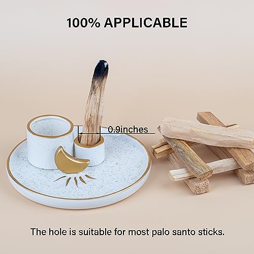 ZenBless Multifunction Incense and Candle Holder for Burning Sage, Palo Santo, Incense Sticks - 5.9" Ceramic Ash Catcher Tray for Meditation Room Home Decor Spritual Gifts (Gold) Gold