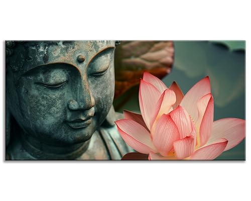 NAN Wind 1Pcs Zen Buddha Lotus Flower Canvas Wall Art Spiritual Decor for Meditation Peaceful Home Decor Asian Cultural Symbolism Tranquil Art for Living Room Bedroom Office Ready to Hang 24"L x 12"W 1PCS-Buddha