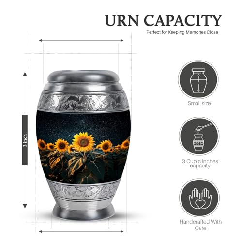 Sunflower Urn - Keepsake Cremation Urns for Human Ashes Men - 3" Small Urn Sunflower-2 3 Inch