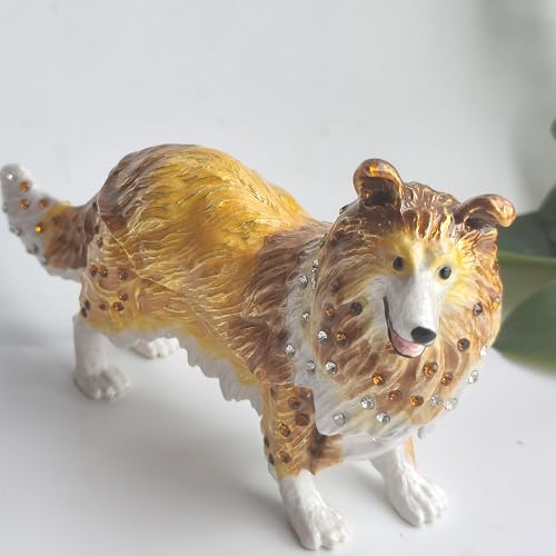 Enamel Dog Trinket Box Hand Painted Jewelry Organizer Decorative Treasure Box Puppy Ornamental For Home & Office Decor Gift For Family Friends Brwon Brown