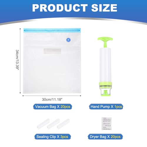 sourcing map 20pcs Filament Storage Bags, 11x13 Inch Plus Size 3D Printer Accessories Vacuum Storage Bags, Keep Filament Dry Sealed Kit with Hand Pump Sealing Clip