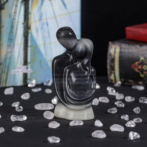 mookaitedecor Natural Crystal Hugging Couple Statue Figurine Black&grey
