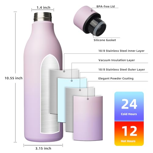 BJPKPK 25oz Insulated Water Bottle, Stainless Steel Bottle with Carry Strap Dreamy Purple 25 Ounces