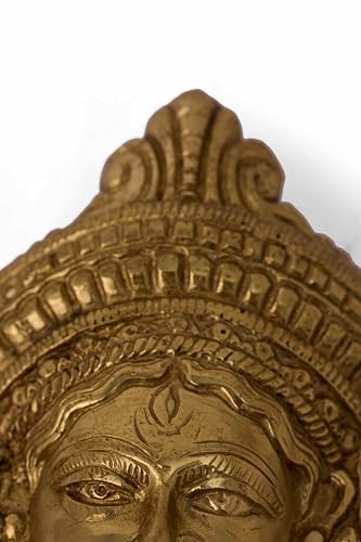 GURU JEE Brass Durga MATA Face Statue MATA Rani Ma Durga Wall Decor Maa Durga Face Idol for Home Decor Puja Temple Mandir Showpiece Gifts, Gold, Small, MN-JGJ-Durga-F-S