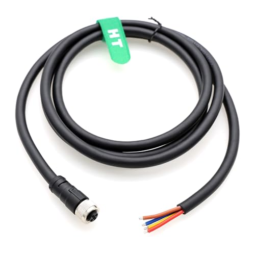 M12 Power Cable 4pin T-Code to Flying Leads for Turck Electrical Distribution Control Applications Cognex 3D-A5000 Camera Sensor, IP67 PVC 4x16AWG 60V 12A, 8m Straight, Female