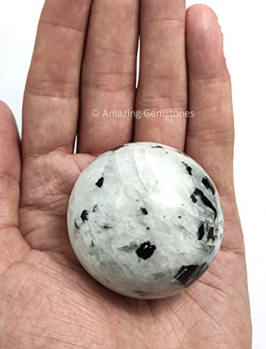 Rainbow Moonstone Crystal Sphere Round Ball with Sphere Holder Stand, Natural Healing Stone Sphere for Massage Meditation Crystal Grid Witchcraft Supplies Reiki Yoga Medium Rainbow Moonstone