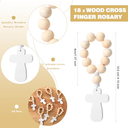 Tondiamo 18 Sets Wood Rosary Bulk Catholic Finger Rosary with Cross