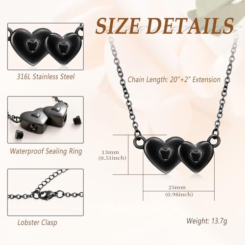 Minicremation Cremation Jewelry Urn Necklace for Ashes Double Heart Keepsake Pendant Gift for Women Funeral Memorial Urn Locket Black