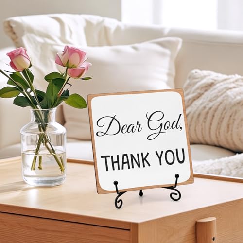 Christian Home Decor Thank You Wooden Sign with Iron Stand Appreciation Gifts for Woman Man Christian Religious Sign for Office Bedroom Living Room Home Shelf Thank You Religious Desk Table Decor
