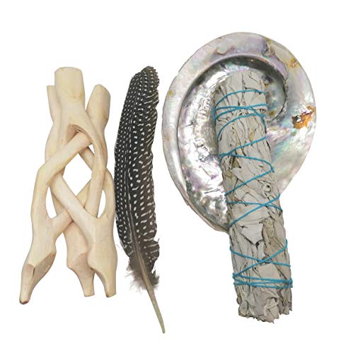 Smudge Stick Kits - Incense - Meditation - Mindfulness - Native American - Spiritual (Abalone, Stand, White Sage and Feather)