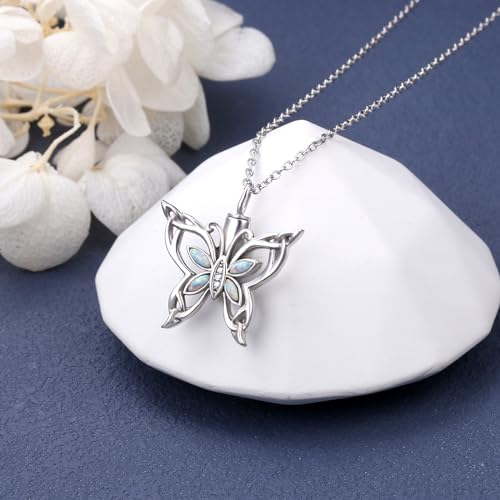 Urn Necklaces for Ashes Sterling Silver Cremation Pendant for Loss Butterfly-Opal