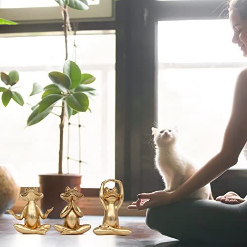 Suoedd Gold Frog Yoga Figurines 3 Pcs,Modern Decor for Shelf,Desk,Office