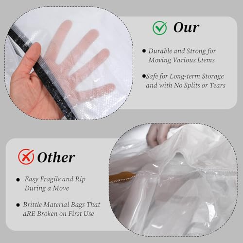 5 Pack Moving Bags, Wreath Storage Bag, Garland Container, Clear Storage Bags with Handles and Zippers Moving Bag for College Carrying, Bedding, Gift Organizer, Under the Bed Storages