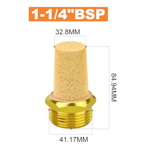GASHER 1PCS Brass Long Head Solenoid Valve Muffler, 1-1/4BSP Thread Pneumatic Exhaust Silencer, Noise Reducer for Solenoid Valves, Industrial Automation Pneumatic System Components