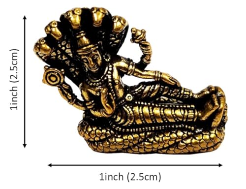 Purpledip Rare Miniature Brass Idol Vishnu Resting on Sheshnag Serpent in Ananthasayanam Pose: Collectible Statue with Detailed Very Fine Workmanship (12698T)