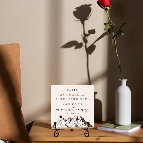 Faith as Small as a Mustard Seed Can Move Mountains Christian Wooden Plaque Sign Box for Home Table or Shelf Gifts for Christians 5.1x5.1 Inches.(003) Faith