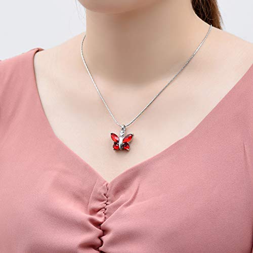constantlife Cremation Jewelry for Ashes, Crystal Stone Butterfly Shape Stainless Steel Pendant Urn Necklace Keepsake for Women Red