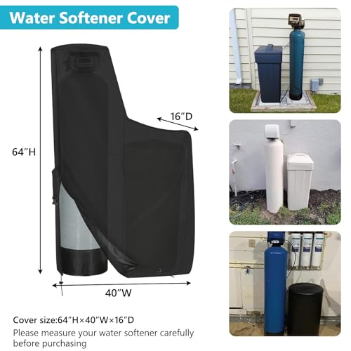 MUTUSHI black waterproof water softener cover with split zipper, drawstring, elastic buckle, 16D x 40W x 64H inches