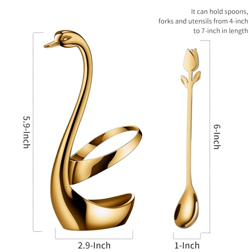 Gold Swan base with 12 coffee and espresso spoon holders, 6-inch gold swan set by SGvrPvz, designed for stylish coffee service.