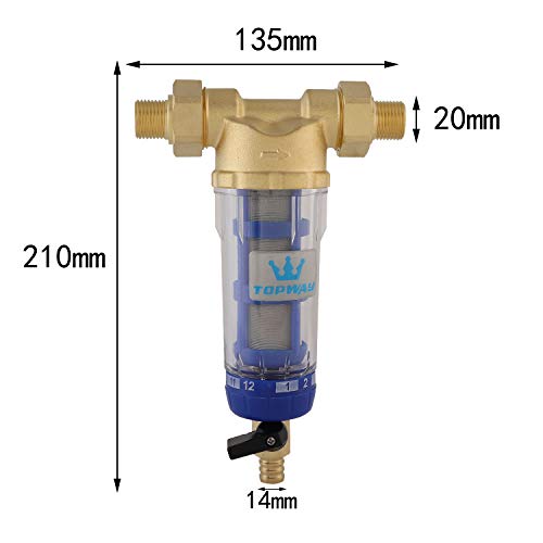 TOPWAY Pre-Filter Water 60 µm, Washable & Reusable Sediment Filter, Stainless Steel Water Filter for Tap & Reverse Osmosis Systems 150202