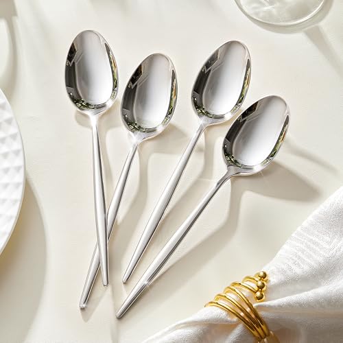 KINGSTONE 12-piece stainless steel dinner spoon set with 8.2-inch teaspoons, premium 18/10 stainless steel, elegant tableware